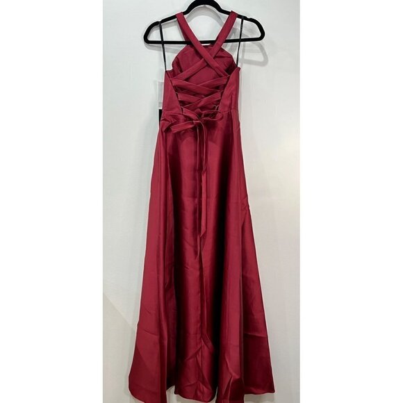 NWT Alfred Sung Size 2 Lace-Up Back Satin Twill A-Line Gown - Burgundy MSRP $25 - Picture 7 of 12
